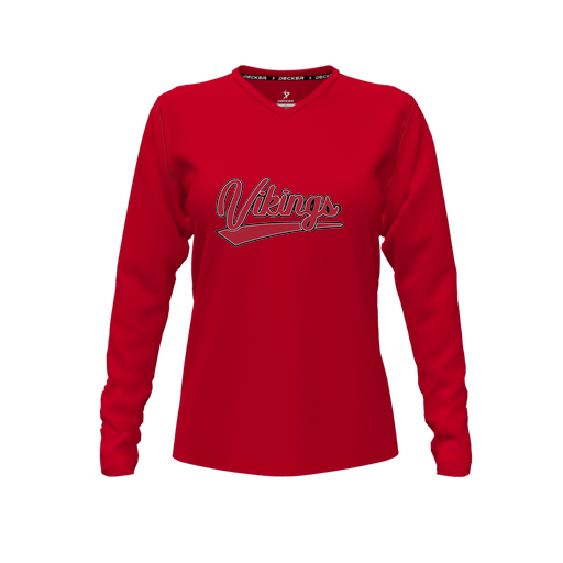 [FTLVPTRD-FYXS-LOGO2] Decker Performance T-Shirt (Female Youth XS, Red, V Neck, Logo 2, Long Sleeve)